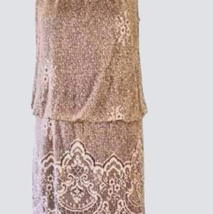 SLNY cocktel crochet dress gold